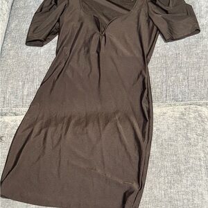 Haute Monde Black Puff Sleeve V-Neck Sheath Dress